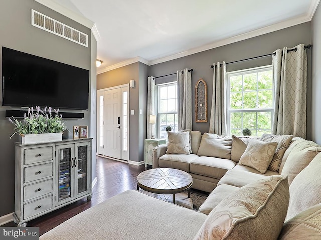 3611 Jacob Stout Rd Unit 5, Doylestown, PA 18902 - living area with ornamental molding, baseboards, and dark wood-style floors