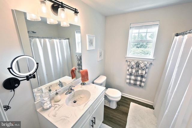 252 Valley View Cir, York, PA 17408 - full bathroom with toilet, vanity, wood finished floors, baseboards, and a shower with shower curtain