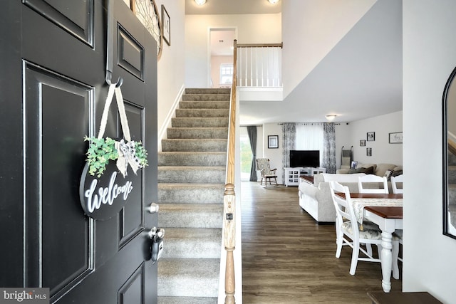 252 Valley View Cir, York, PA 17408 - foyer entrance with stairs and dark wood-type flooring