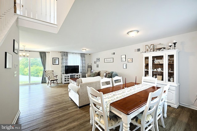252 Valley View Cir, York, PA 17408 - dining space featuring a chandelier, dark wood-type flooring, and baseboards