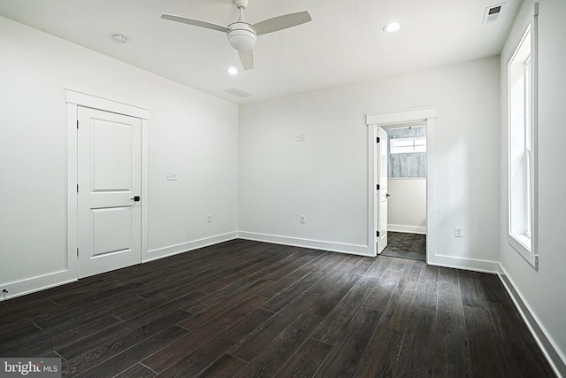 2741 Primrose Ln N, York, PA 17404 - empty room with dark wood finished floors, ceiling fan, baseboards, and recessed lighting