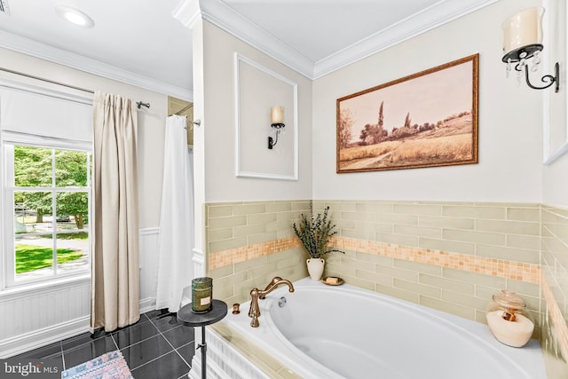 3209 Henson Ave, Annapolis, MD 21403 - bathroom featuring a bath, crown molding, and wainscoting