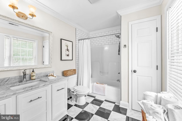 3209 Henson Ave, Annapolis, MD 21403 - bathroom with vanity, crown molding, and shower / tub combo with curtain