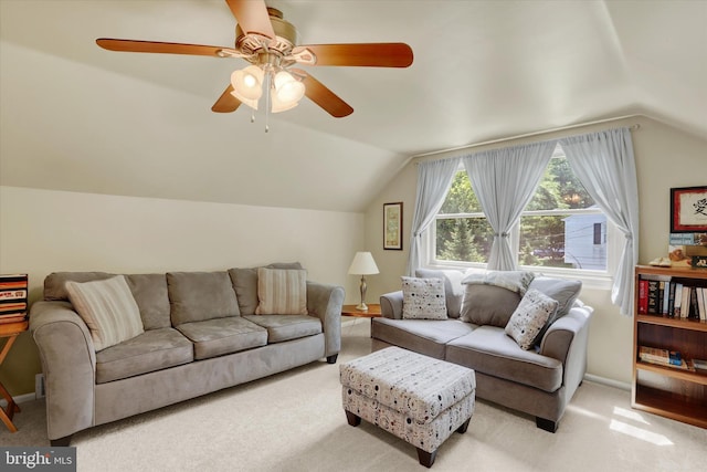 143 Brittany Dr, Chalfont, PA 18914 - carpeted living area featuring lofted ceiling and ceiling fan