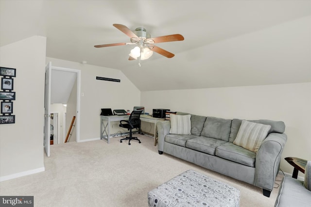 143 Brittany Dr, Chalfont, PA 18914 - carpeted home office featuring vaulted ceiling and a ceiling fan