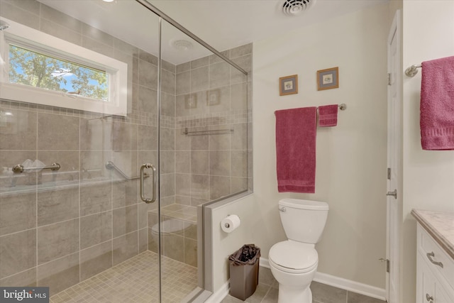 143 Brittany Dr, Chalfont, PA 18914 - bathroom featuring vanity, a stall shower, and tile patterned flooring