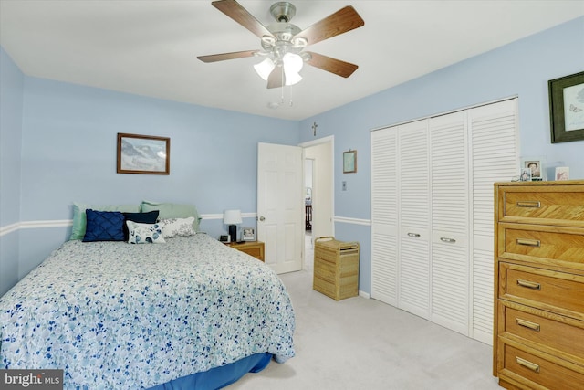 143 Brittany Dr, Chalfont, PA 18914 - bedroom with light colored carpet, a closet, and a ceiling fan