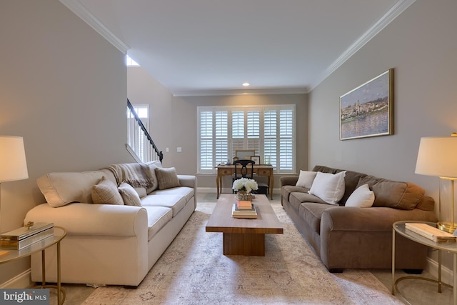 2149 Colleens Way, Lancaster, PA 17601 - living area featuring ornamental molding, baseboards, and stairs