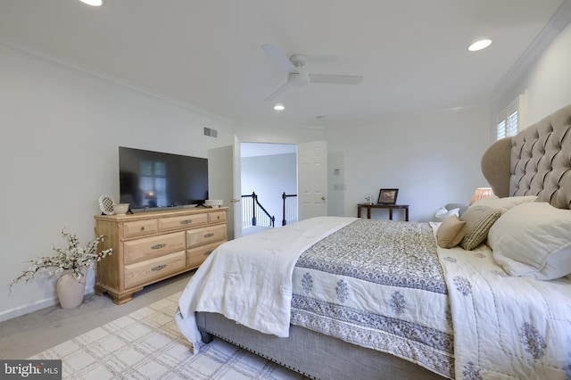 2149 Colleens Way, Lancaster, PA 17601 - bedroom with crown molding, light carpet, recessed lighting, and a ceiling fan
