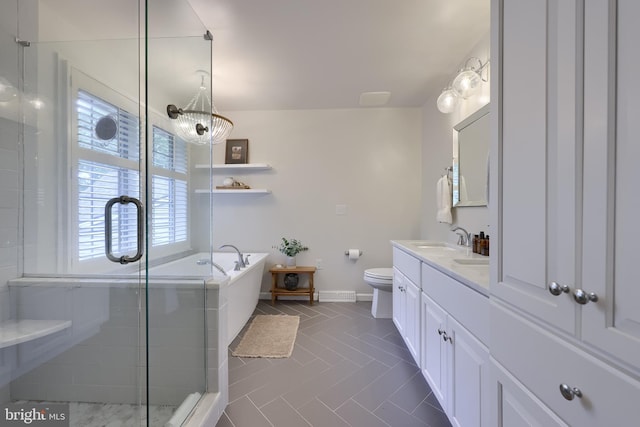 2149 Colleens Way, Lancaster, PA 17601 - bathroom featuring vanity, a garden tub, a shower stall, toilet, and tile patterned floors