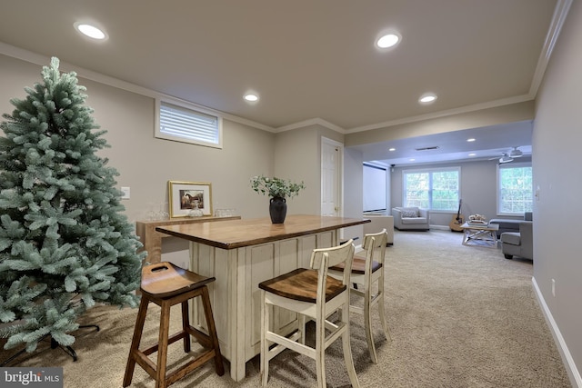 2149 Colleens Way, Lancaster, PA 17601 - bar with recessed lighting, crown molding, light colored carpet, and baseboards