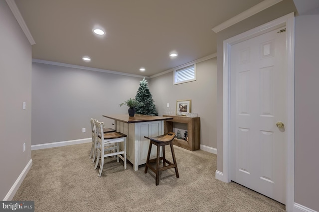 2149 Colleens Way, Lancaster, PA 17601 - dining space featuring light colored carpet, crown molding, baseboards, and recessed lighting