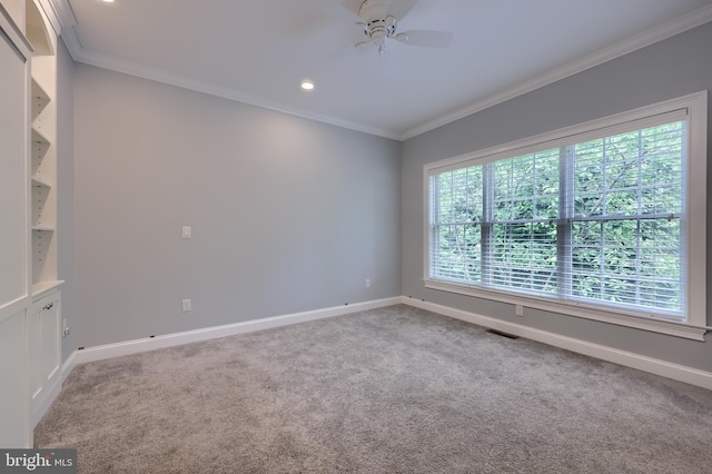 2149 Colleens Way, Lancaster, PA 17601 - carpeted spare room with ornamental molding, baseboards, a ceiling fan, recessed lighting, and built in shelves