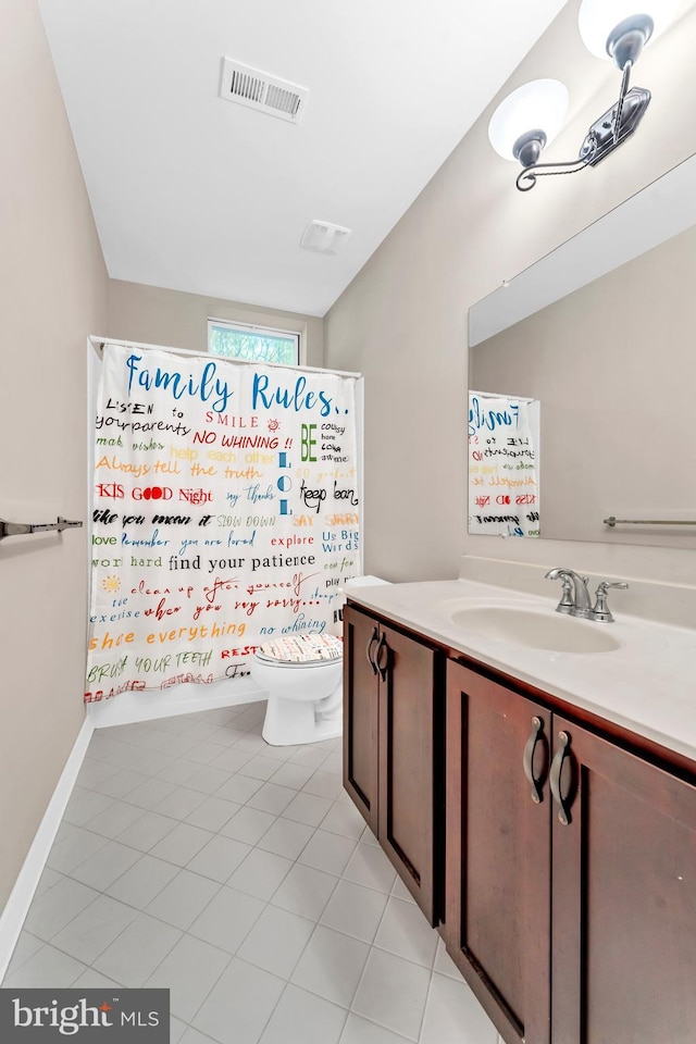 3913 Rolling Paddock Dr, Upper Marlboro, MD 20772 - full bathroom with vanity, toilet, tile patterned floors, baseboards, and shower / bathtub combination with curtain
