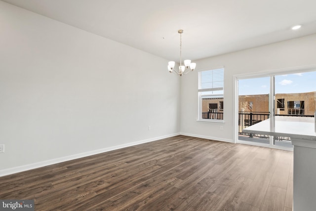 7417 Calm Retreat Blvd, Brandywine, MD 20613 - spare room featuring a chandelier, dark wood-style flooring, baseboards, and recessed lighting