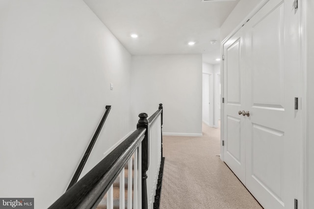 7417 Calm Retreat Blvd, Brandywine, MD 20613 - hall with an upstairs landing, light carpet, recessed lighting, and baseboards