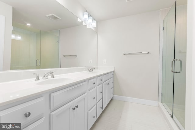 2270 Haw River Rd, Hanover, MD 21076 - full bath featuring double vanity, baseboards, and a shower stall