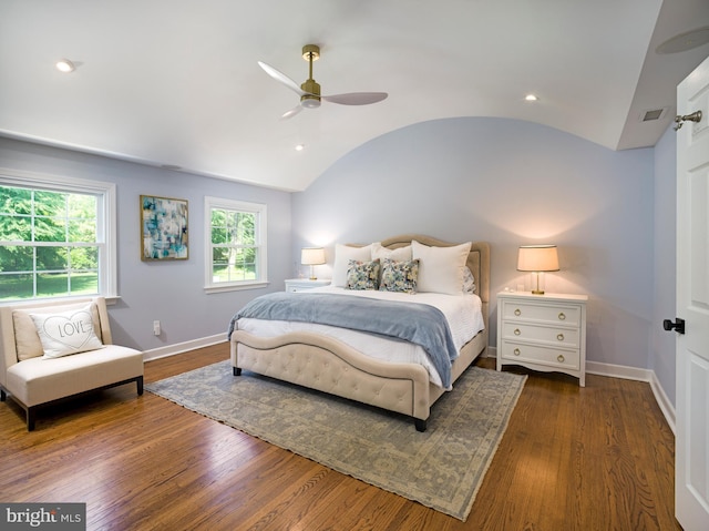 745 Conestoga Rd, Bryn Mawr, PA 19010 - bedroom with lofted ceiling, baseboards, wood finished floors, ceiling fan, and recessed lighting