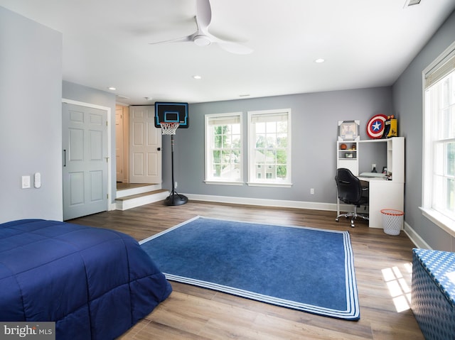 745 Conestoga Rd, Bryn Mawr, PA 19010 - bedroom featuring baseboards, an office area, wood finished floors, recessed lighting, and ceiling fan