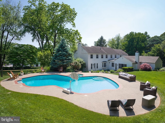 745 Conestoga Rd, Bryn Mawr, PA 19010 - outdoor pool with a patio area and a lawn
