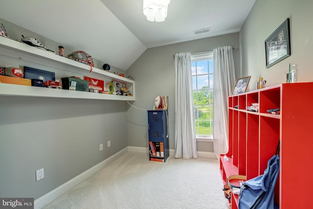 15220 Highview Ct, Waterford, VA 20197 - rec room with carpet flooring, healthy amount of natural light, baseboards, and vaulted ceiling