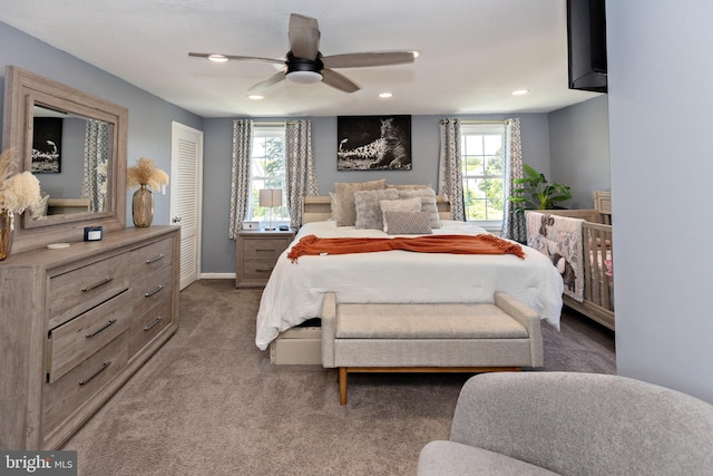 412 Horace Ave, Palmyra, NJ 08065 - bedroom featuring light carpet, recessed lighting, baseboards, and a ceiling fan
