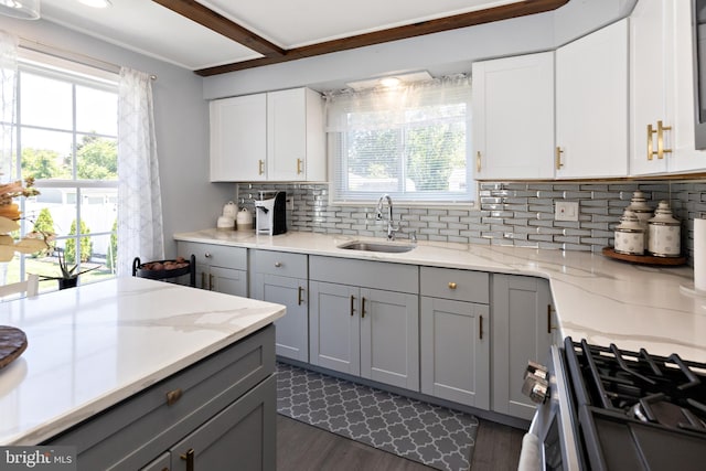 412 Horace Ave, Palmyra, NJ 08065 - kitchen featuring gray cabinets, a sink, and gas stove