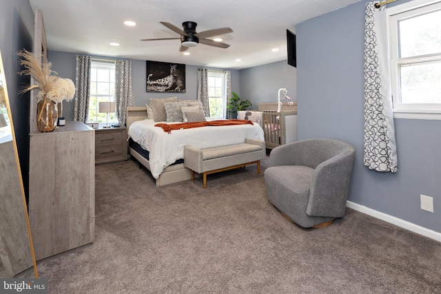 412 Horace Ave, Palmyra, NJ 08065 - carpeted bedroom with multiple windows, recessed lighting, baseboards, and ceiling fan