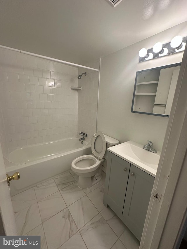 7971 Audubon Ave Unit 202, Alexandria, VA 22306 - full bath featuring marble finish flooring, vanity, toilet, and shower / tub combination