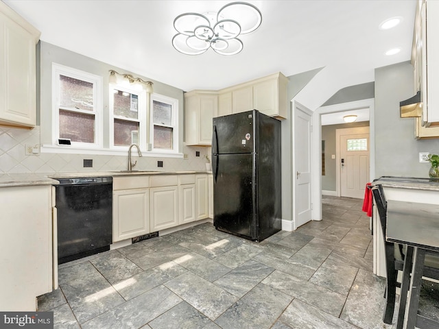 19330 Longmeadow Rd, Hagerstown, MD 21742 - kitchen featuring black appliances, a sink, tasteful backsplash, healthy amount of natural light, and recessed lighting