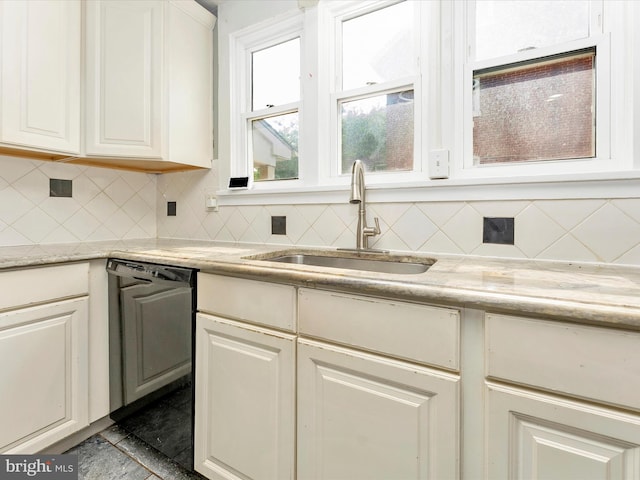 19330 Longmeadow Rd, Hagerstown, MD 21742 - kitchen with a sink, dishwasher, decorative backsplash, white cabinets, and light stone countertops