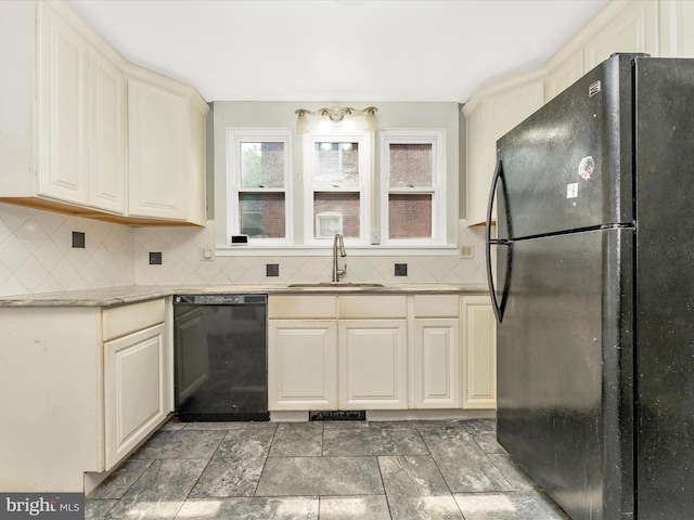19330 Longmeadow Rd, Hagerstown, MD 21742 - kitchen with black appliances, a sink, backsplash, and cream cabinetry