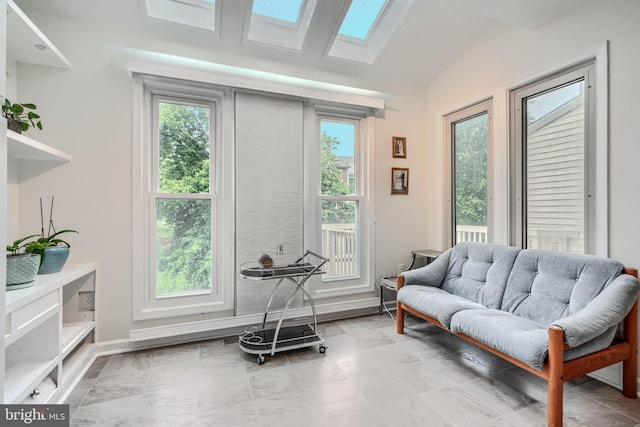 1 Second Tee Ct, Baltimore, MD 21209 - living area with lofted ceiling and a skylight