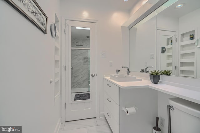 1 Second Tee Ct, Baltimore, MD 21209 - bathroom with a stall shower, marble finish flooring, vanity, and recessed lighting