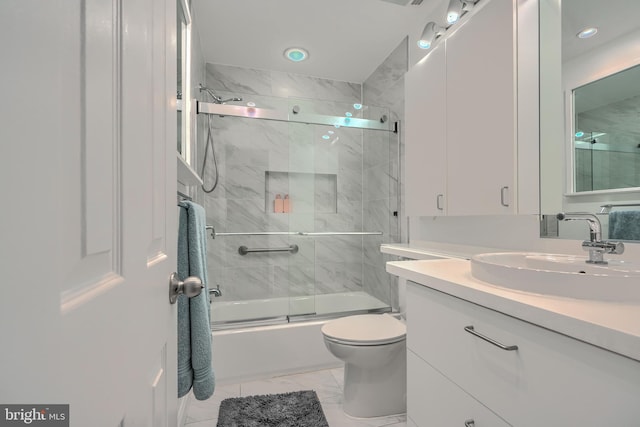 1 Second Tee Ct, Baltimore, MD 21209 - bathroom with vanity, marble finish flooring, shower / bath combination with glass door, and recessed lighting