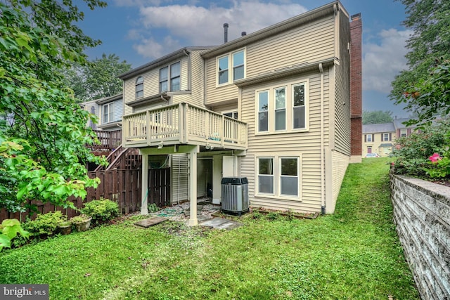 1 Second Tee Ct, Baltimore, MD 21209 - rear view of property with a lawn, a chimney, and a wooden deck