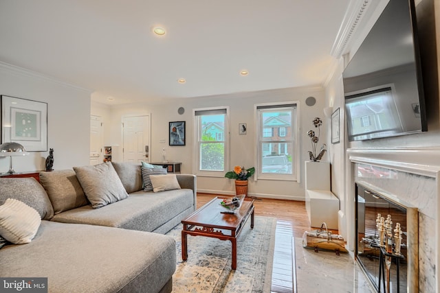 1 Second Tee Ct, Baltimore, MD 21209 - living room with crown molding, plenty of natural light, recessed lighting, and light wood-style flooring