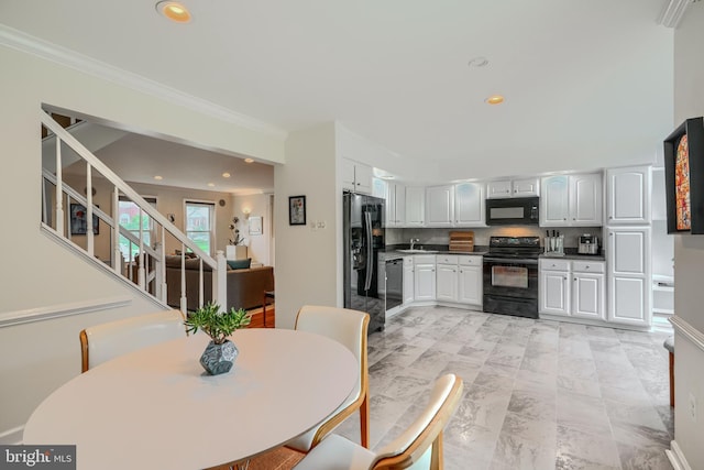 1 Second Tee Ct, Baltimore, MD 21209 - dining room featuring stairs, crown molding, and recessed lighting