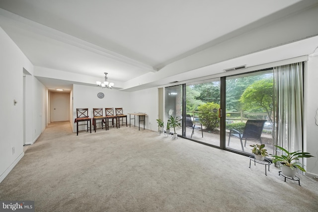 4408 Island Pl Unit T2, Annandale, VA 22003 - living area featuring carpet, a chandelier, and beamed ceiling
