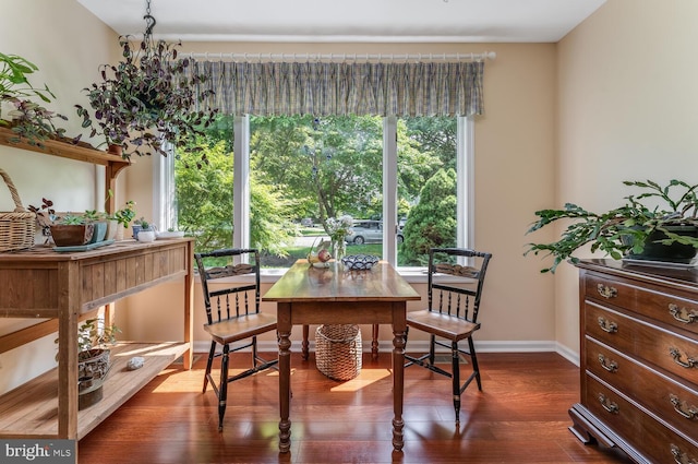303 Knoll Way, Rocky Hill, NJ 08553 - dining area featuring plenty of natural light, dark wood-style floors, and baseboards