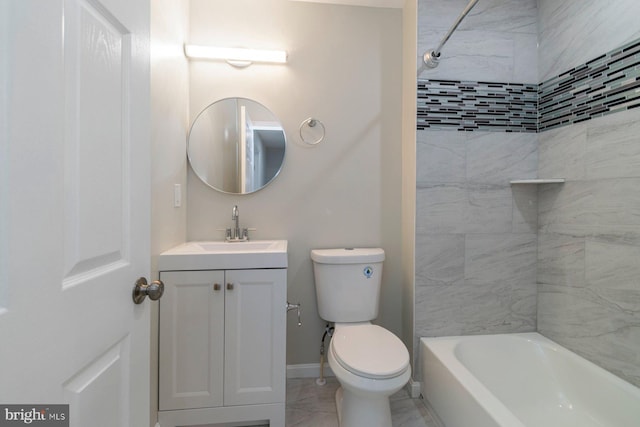 2817 Waldorf Ave, Baltimore, MD 21215 - bathroom featuring vanity, toilet, shower / washtub combination, marble look tile flooring, and baseboards
