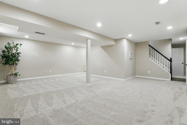 14612 Orangewood St, Silver Spring, MD 20905 - finished below grade area with carpet floors, baseboards, stairs, and recessed lighting