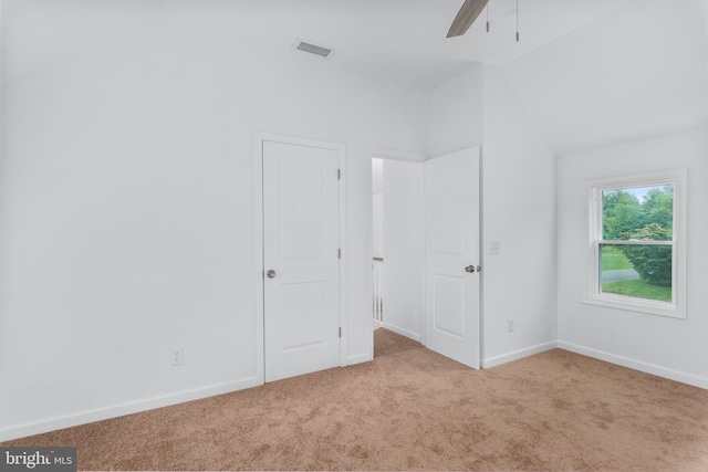 26959 Branchtown Rd, Worton, MD 21678 - unfurnished bedroom featuring carpet, lofted ceiling, baseboards, and ceiling fan