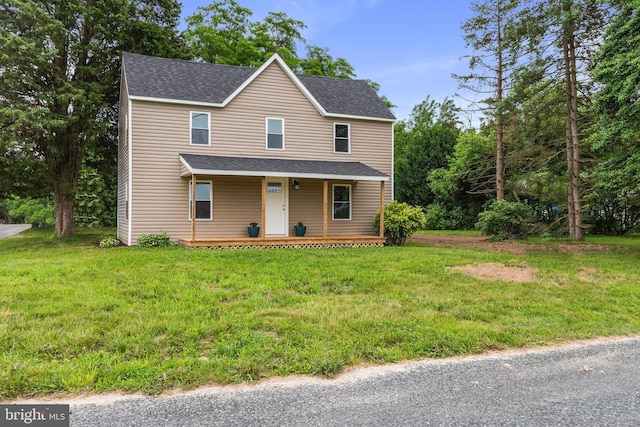 26959 Branchtown Rd, Worton, MD 21678 - view of front of home with a shingled roof, a porch, and a front lawn