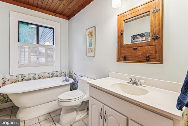 4441 Solomons Island Rd, Harwood, MD 20776 - full bathroom with a freestanding tub, wood ceiling, vanity, and tile patterned flooring