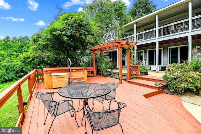 4441 Solomons Island Rd, Harwood, MD 20776 - wooden deck with a hot tub, a pergola, and outdoor dining area
