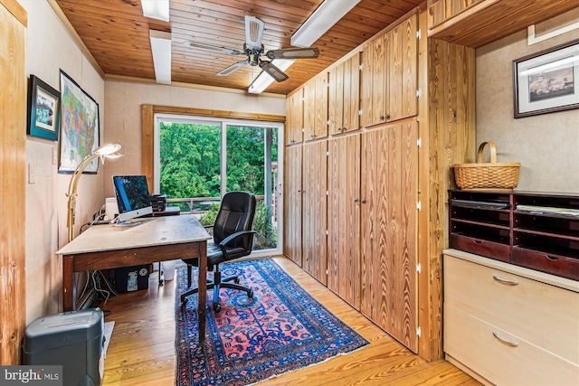 4441 Solomons Island Rd, Harwood, MD 20776 - office with wooden ceiling, ceiling fan, and light wood-type flooring
