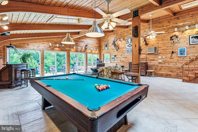 4441 Solomons Island Rd, Harwood, MD 20776 - recreation room featuring healthy amount of natural light, wooden ceiling, ceiling fan, wood walls, and billiards