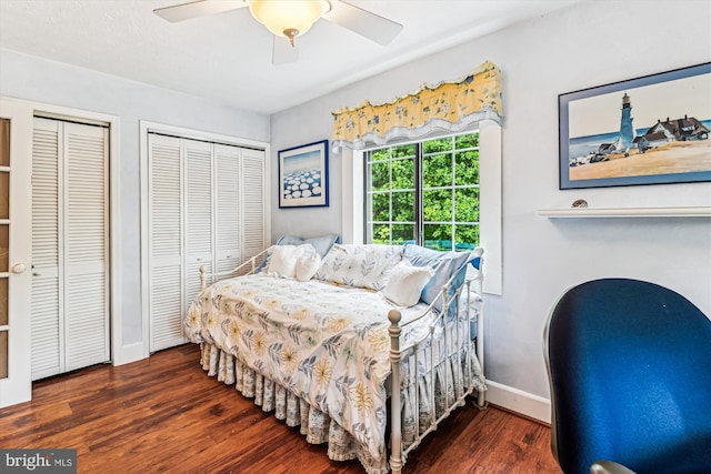 4441 Solomons Island Rd, Harwood, MD 20776 - bedroom featuring multiple closets, wood finished floors, and a ceiling fan
