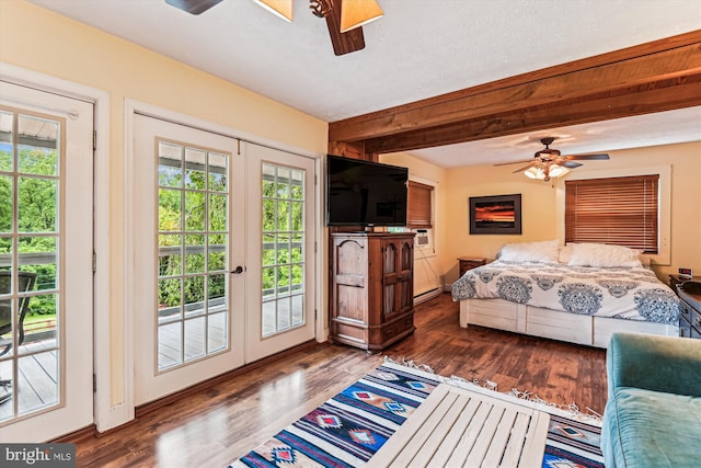 4441 Solomons Island Rd, Harwood, MD 20776 - bedroom featuring access to outside, french doors, multiple windows, wood finished floors, and beam ceiling